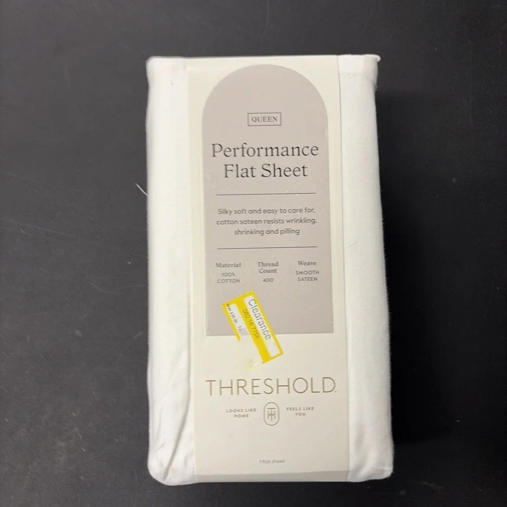 Threshold Queen 400 Thread Count Performance Flat Sheet In Sour Cream NWT 20551